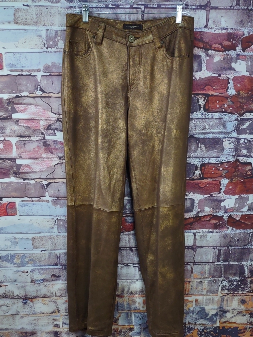 Christopher Blue Metallic Bronze Leather Pants